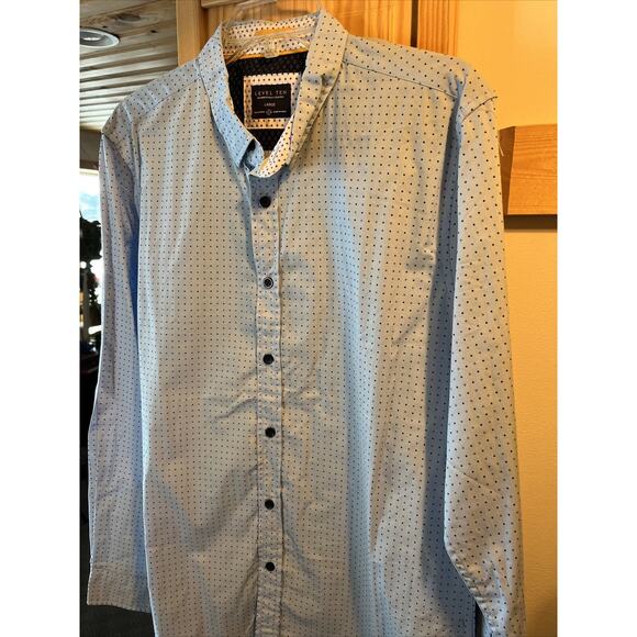 Level Ten Men's L Blue Polka Dot Button Down Long Sleeve Cotton Shirt - Picture 13 of 16